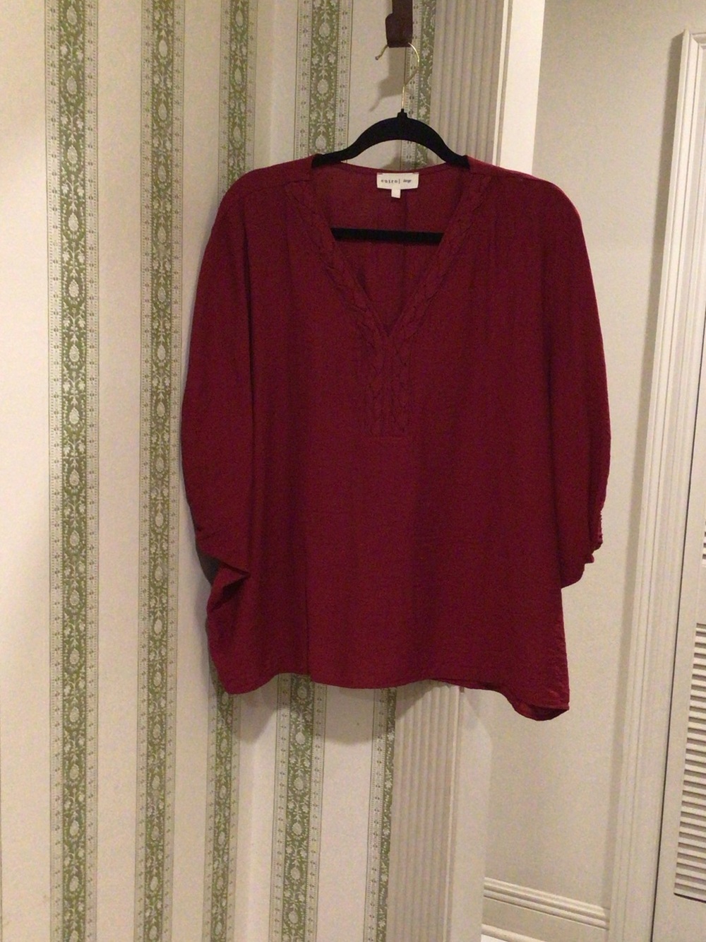 entro Burgundy V-Neck Tunic with Braided Trim